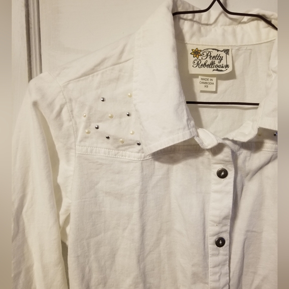 Pretty Rebellious Button Up Long Sleeve Bedazzled Shirt - Picture 2 of 3